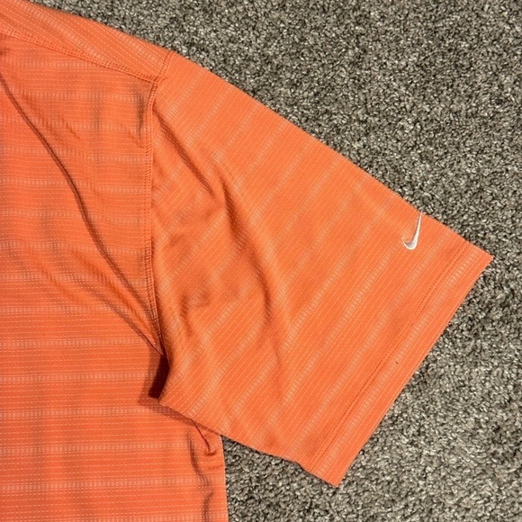 Nike Dri-Fit Golf SS Polo Shirt Orange Striped Men’s Large L FitDry Front Logo - Picture 3 of 7